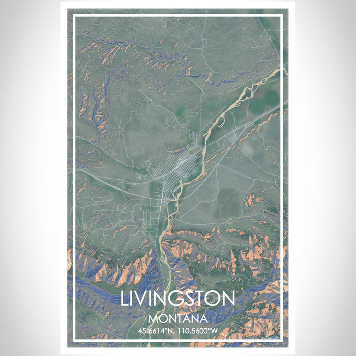 Livingston Montana Map Print Portrait Orientation in Afternoon Style With Shaded Background