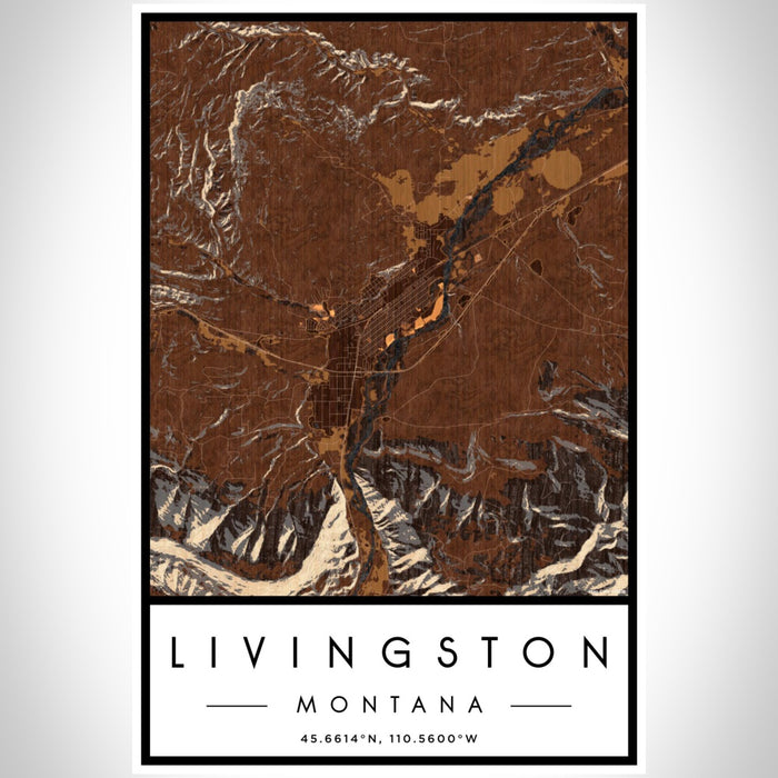 Livingston Montana Map Print Portrait Orientation in Ember Style With Shaded Background