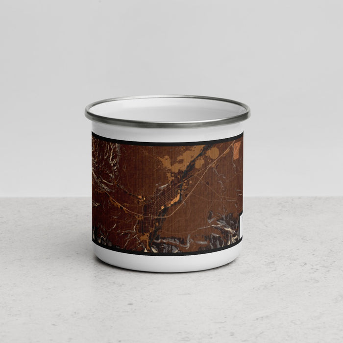 Front View Custom Livingston Montana Map Enamel Mug in Ember