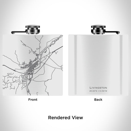Rendered View of Livingston Montana Map Engraving on 6oz Stainless Steel Flask in White