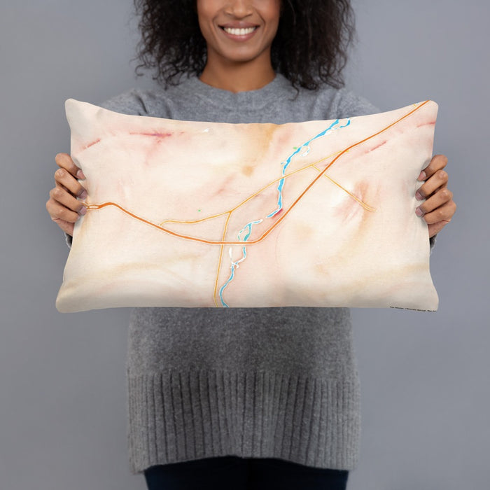 Person holding 20x12 Custom Livingston Montana Map Throw Pillow in Watercolor