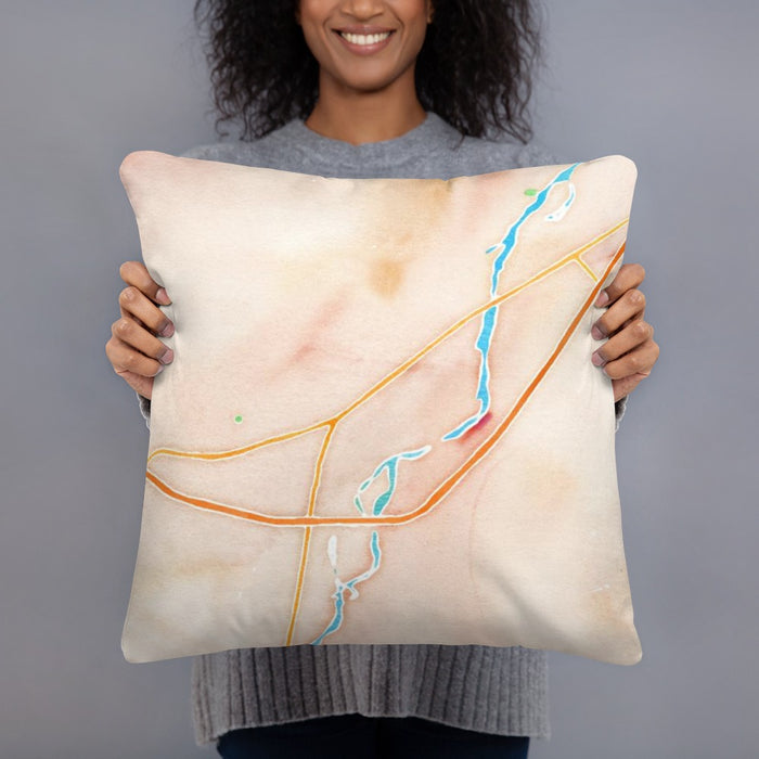 Person holding 18x18 Custom Livingston Montana Map Throw Pillow in Watercolor
