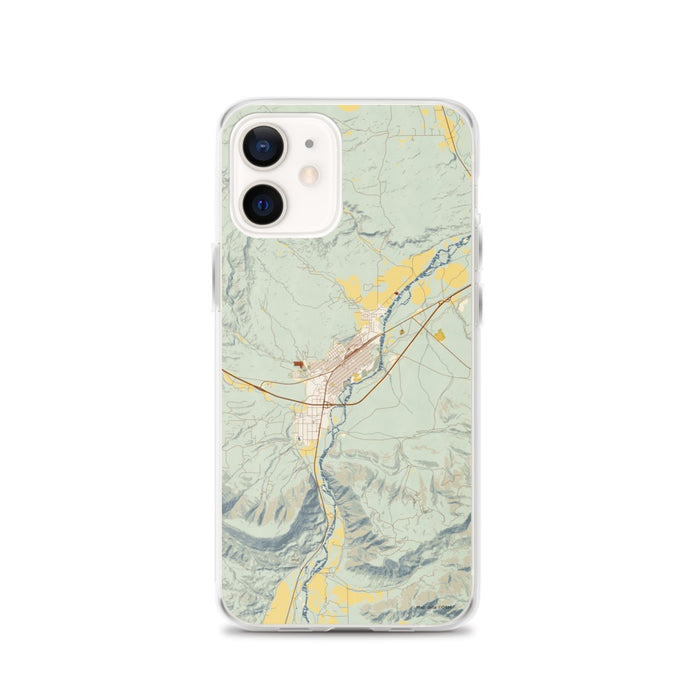 Custom Livingston Montana Map iPhone 12 Phone Case in Woodblock