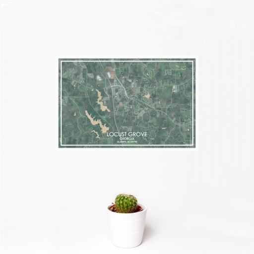 12x18 Locust Grove Georgia Map Print Landscape Orientation in Afternoon Style With Small Cactus Plant in White Planter
