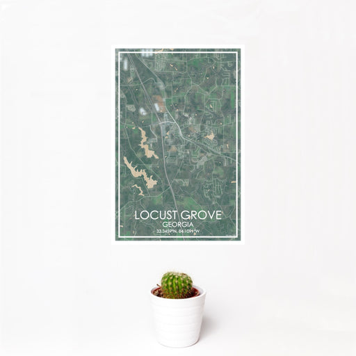 12x18 Locust Grove Georgia Map Print Portrait Orientation in Afternoon Style With Small Cactus Plant in White Planter
