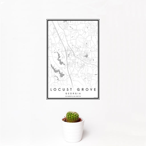 12x18 Locust Grove Georgia Map Print Portrait Orientation in Classic Style With Small Cactus Plant in White Planter
