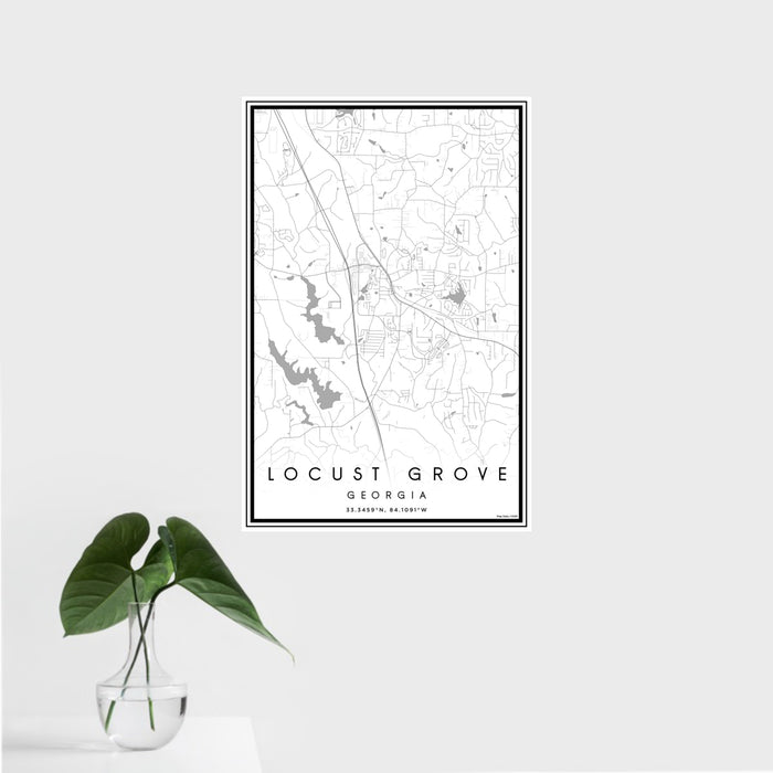 16x24 Locust Grove Georgia Map Print Portrait Orientation in Classic Style With Tropical Plant Leaves in Water