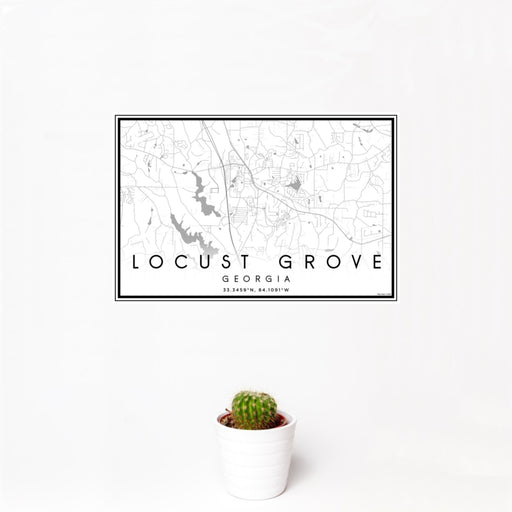 12x18 Locust Grove Georgia Map Print Landscape Orientation in Classic Style With Small Cactus Plant in White Planter