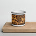 Front View Custom Locust Grove Georgia Map Enamel Mug in Ember on Cutting Board