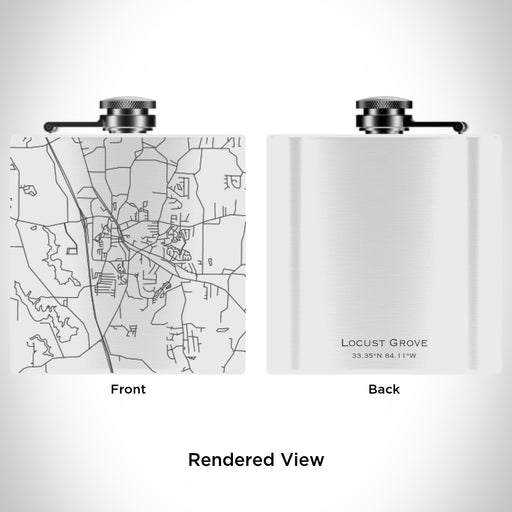 Rendered View of Locust Grove Georgia Map Engraving on 6oz Stainless Steel Flask in White
