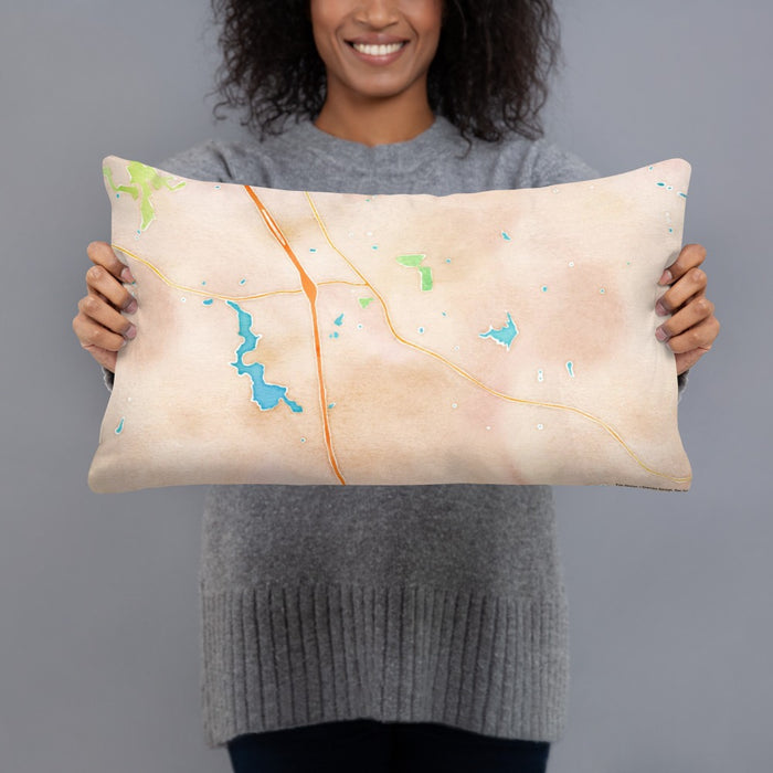 Person holding 20x12 Custom Locust Grove Georgia Map Throw Pillow in Watercolor