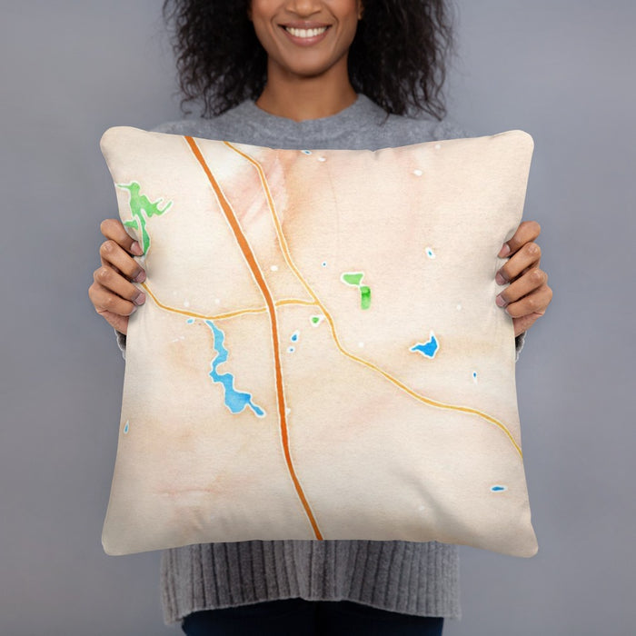 Person holding 18x18 Custom Locust Grove Georgia Map Throw Pillow in Watercolor