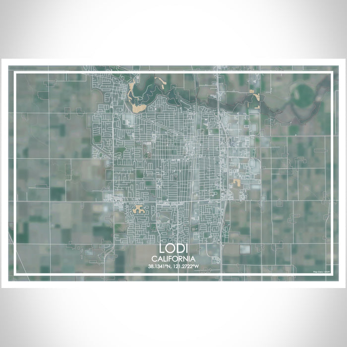 Lodi California Map Print Landscape Orientation in Afternoon Style With Shaded Background