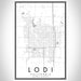 Lodi California Map Print Portrait Orientation in Classic Style With Shaded Background