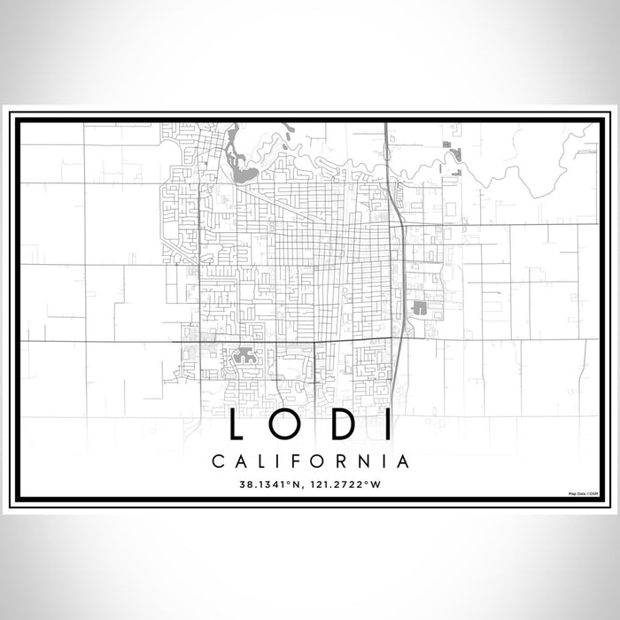 Lodi California Map Print Landscape Orientation in Classic Style With Shaded Background
