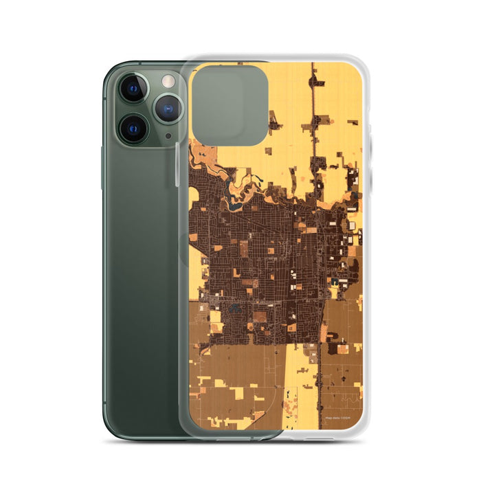 Custom Lodi California Map Phone Case in Ember on Table with Laptop and Plant