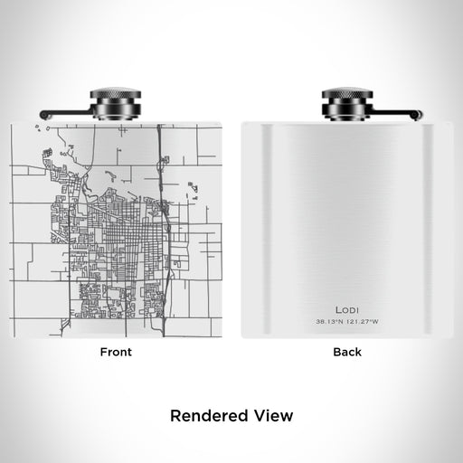 Rendered View of Lodi California Map Engraving on 6oz Stainless Steel Flask in White