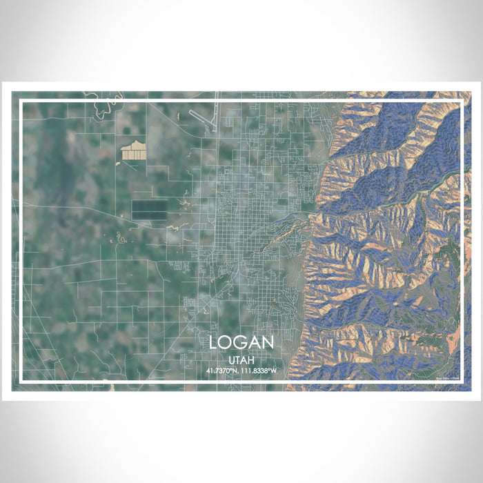 Logan Utah Map Print Landscape Orientation in Afternoon Style With Shaded Background