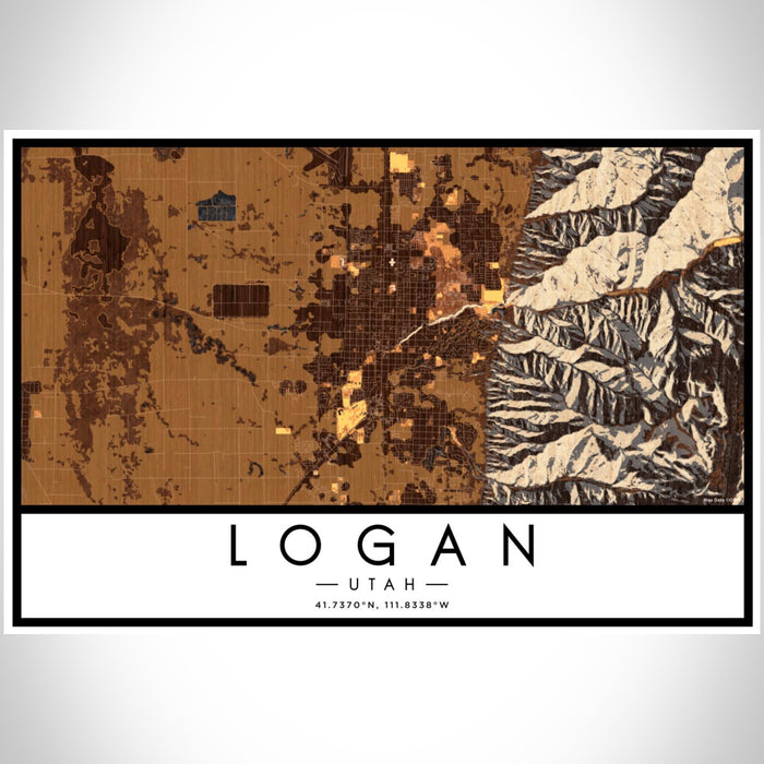 Logan Utah Map Print Landscape Orientation in Ember Style With Shaded Background