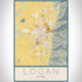 Logan Utah Map Print Portrait Orientation in Woodblock Style With Shaded Background