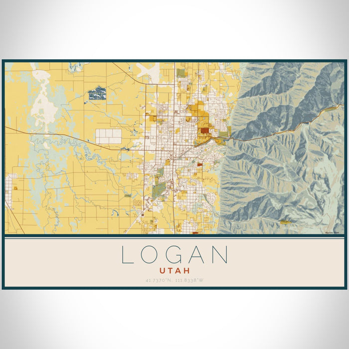 Logan Utah Map Print Landscape Orientation in Woodblock Style With Shaded Background