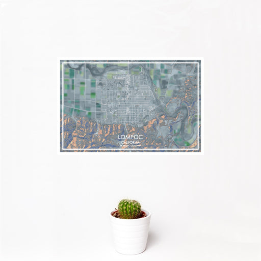 12x18 Lompoc California Map Print Landscape Orientation in Afternoon Style With Small Cactus Plant in White Planter