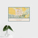 16x24 Lompoc California Map Print Landscape Orientation in Woodblock Style With Tropical Plant Leaves in Water