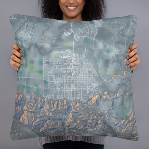 Person holding 22x22 Custom Lompoc California Map Throw Pillow in Afternoon