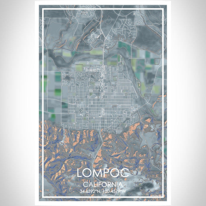 Lompoc California Map Print Portrait Orientation in Afternoon Style With Shaded Background