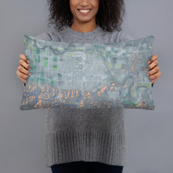 Person holding 20x12 Custom Lompoc California Map Throw Pillow in Afternoon