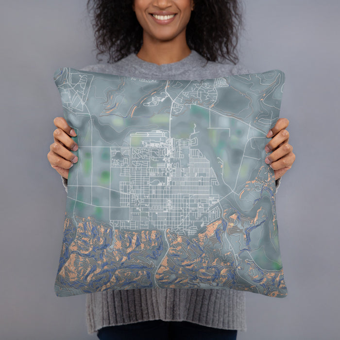 Person holding 18x18 Custom Lompoc California Map Throw Pillow in Afternoon