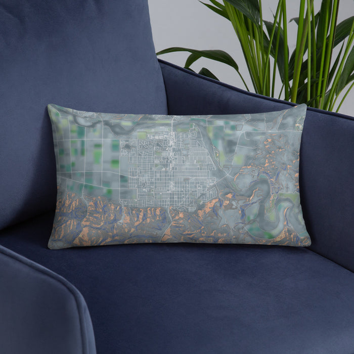 Custom Lompoc California Map Throw Pillow in Afternoon on Blue Colored Chair