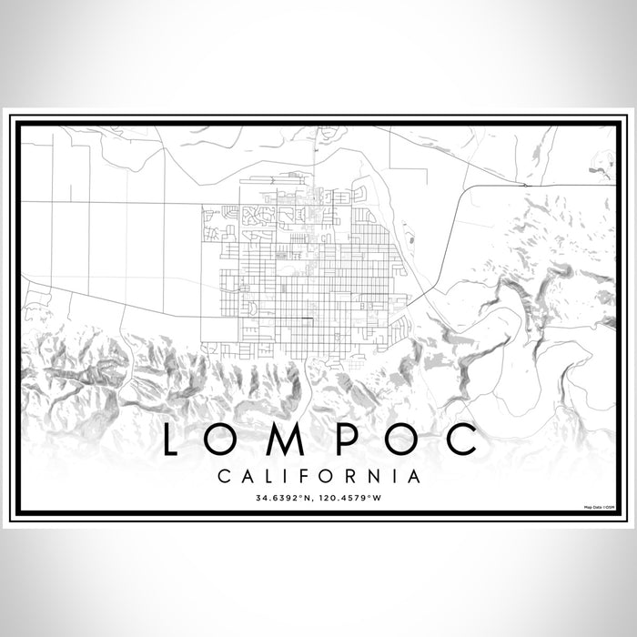 Lompoc California Map Print Landscape Orientation in Classic Style With Shaded Background