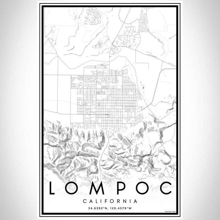 Lompoc California Map Print Portrait Orientation in Classic Style With Shaded Background
