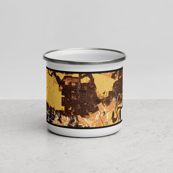 Front View Custom Lompoc California Map Enamel Mug in Ember