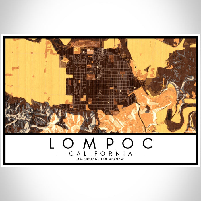 Lompoc California Map Print Landscape Orientation in Ember Style With Shaded Background
