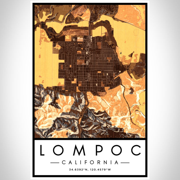 Lompoc California Map Print Portrait Orientation in Ember Style With Shaded Background