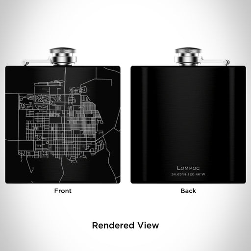 Rendered View of Lompoc California Map Engraving on 6oz Stainless Steel Flask in Black