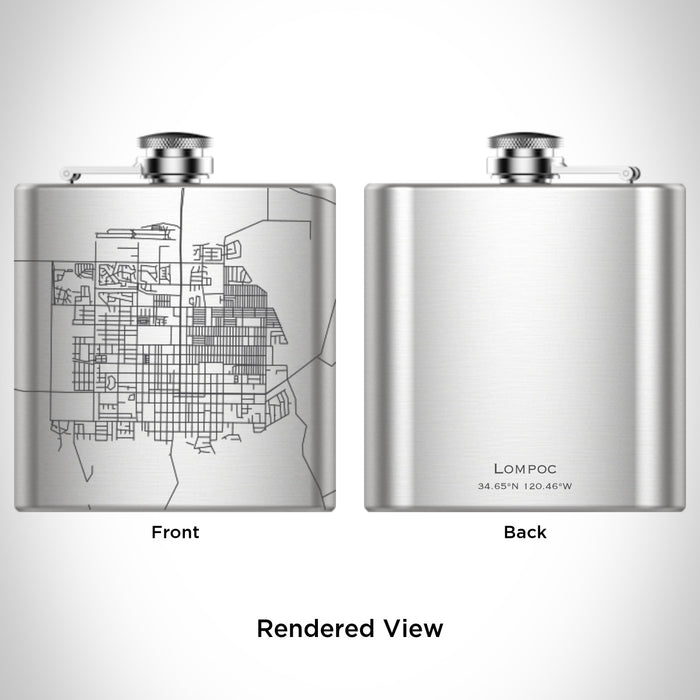 Rendered View of Lompoc California Map Engraving on 6oz Stainless Steel Flask