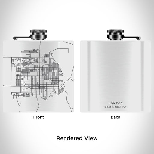 Rendered View of Lompoc California Map Engraving on 6oz Stainless Steel Flask in White