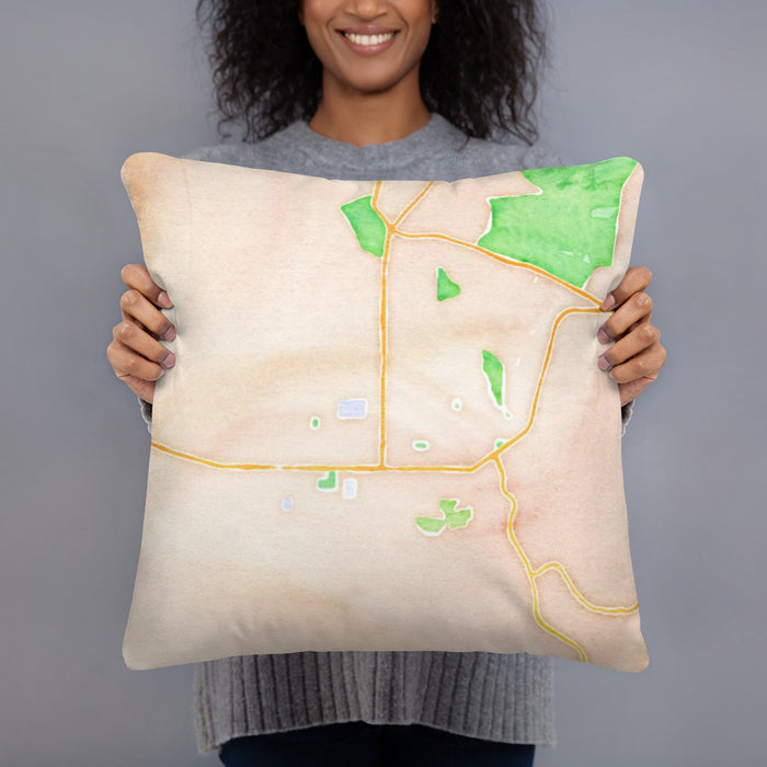 Person holding 18x18 Custom Lompoc California Map Throw Pillow in Watercolor