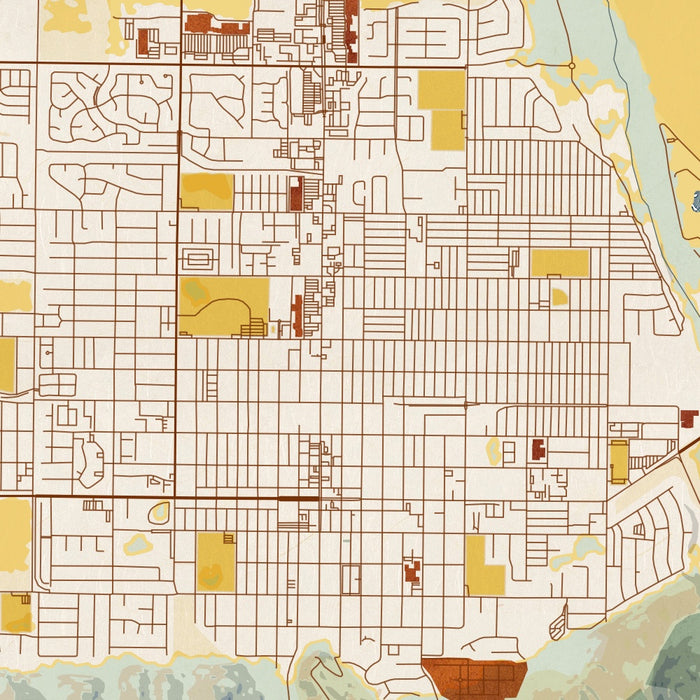 Lompoc California Map Print in Woodblock Style Zoomed In Close Up Showing Details