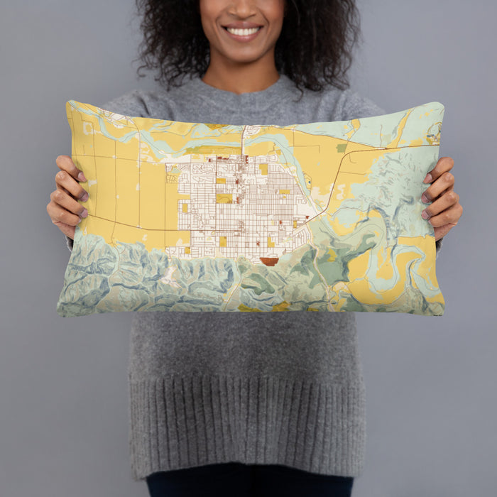 Person holding 20x12 Custom Lompoc California Map Throw Pillow in Woodblock