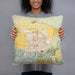 Person holding 18x18 Custom Lompoc California Map Throw Pillow in Woodblock