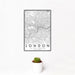 12x18 London United Kingdom Map Print Portrait Orientation in Classic Style With Small Cactus Plant in White Planter
