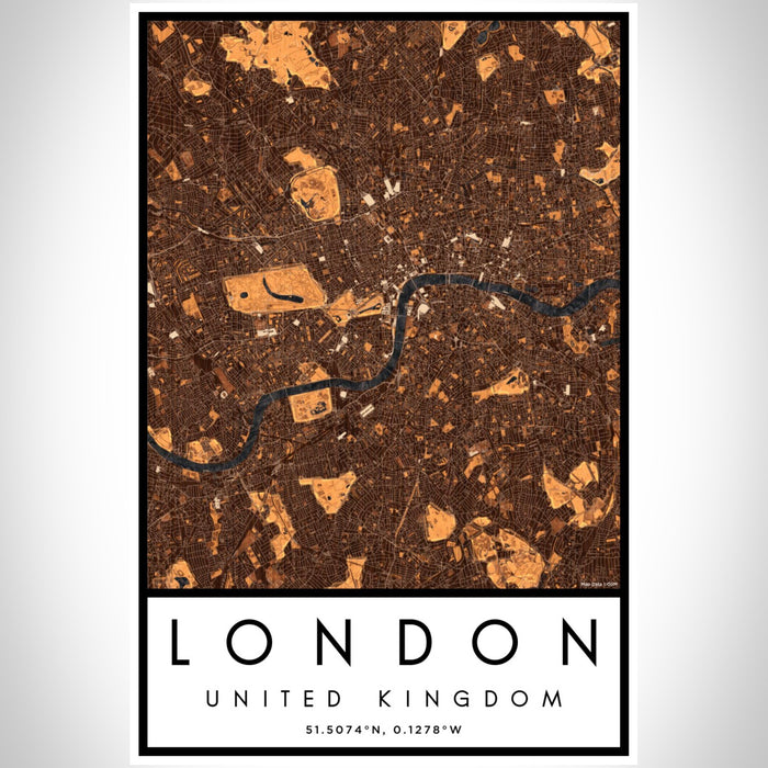 London United Kingdom Map Print Portrait Orientation in Ember Style With Shaded Background