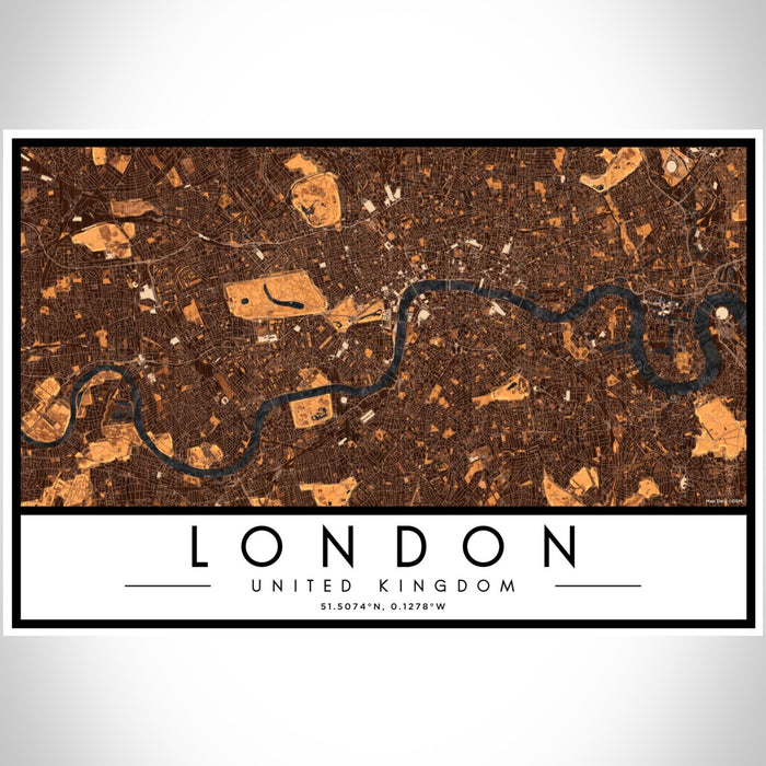 London United Kingdom Map Print Landscape Orientation in Ember Style With Shaded Background