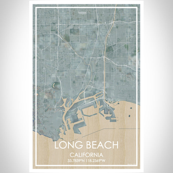 Long Beach California Map Print Portrait Orientation in Afternoon Style With Shaded Background