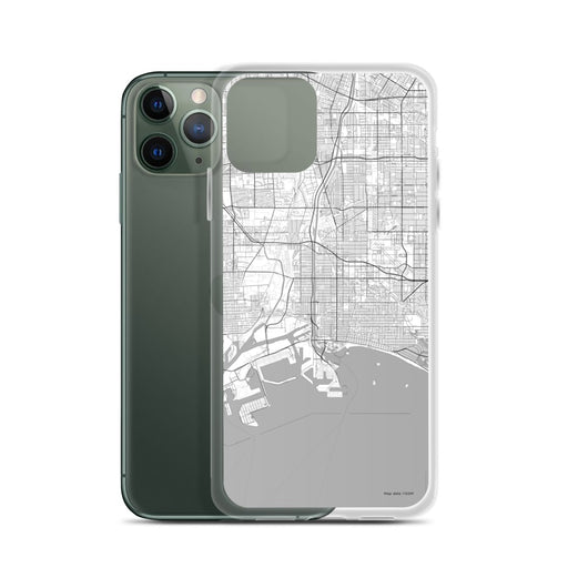 Custom Long Beach California Map Phone Case in Classic on Table with Laptop and Plant