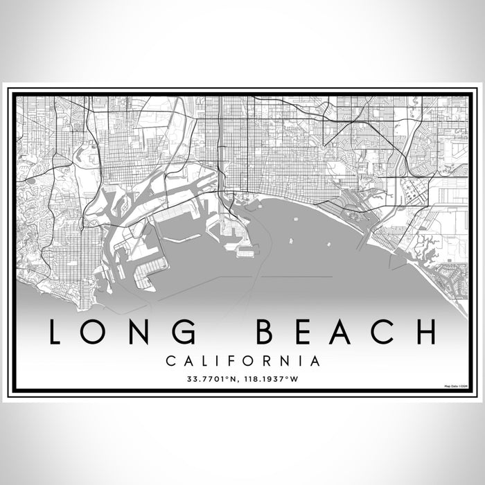 Long Beach California Map Print Landscape Orientation in Classic Style With Shaded Background